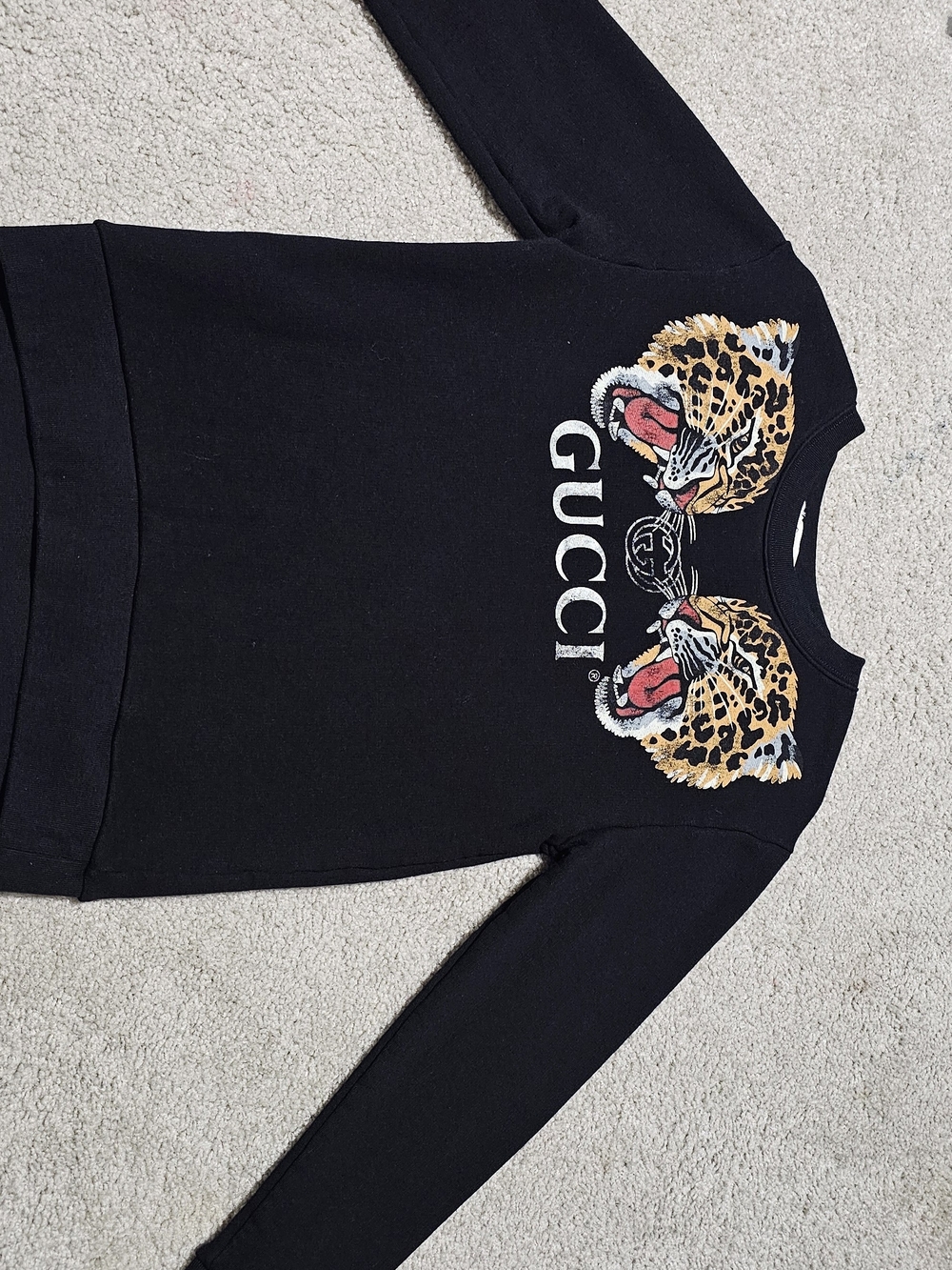 Gucci Black Leopard Head Distressed Logo Sweatshirt – Made in Italy